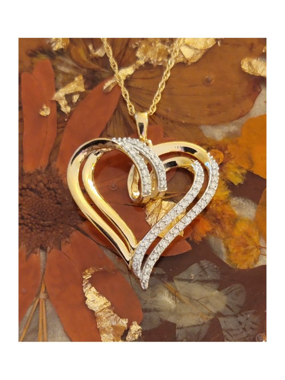 1/4 CT Lab Grown Diamond Double Heart Necklace 925 Sterling Silver Gold Plated N